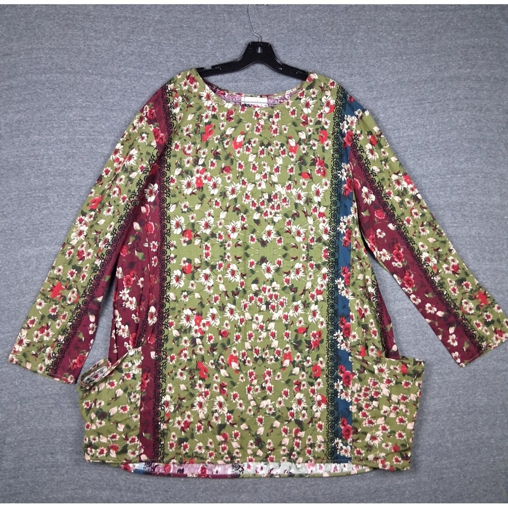 NEW Cellabie Womens Dress 2XL Multi Floral Tunic Linen Lagenlook Cottage Prairie